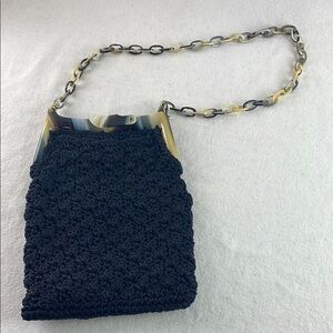 Christian Livingston Collection Black Crochet Knit Bag